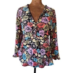 Vintage 90s LOCO LINDO Top Blouse Size XL Colorful Retro Floral  Women's